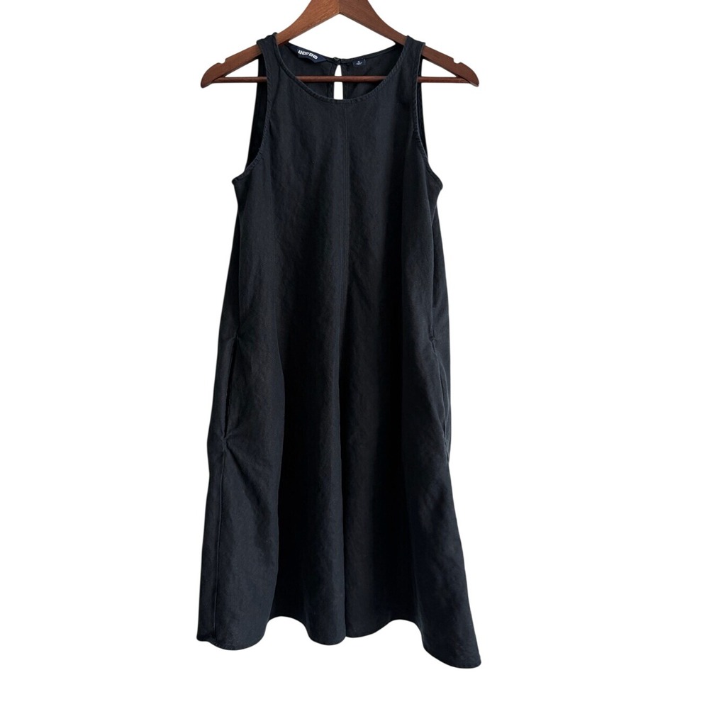 Lands' End 100% Linen Sleeveless Shift Dress Black Size Small Pockets